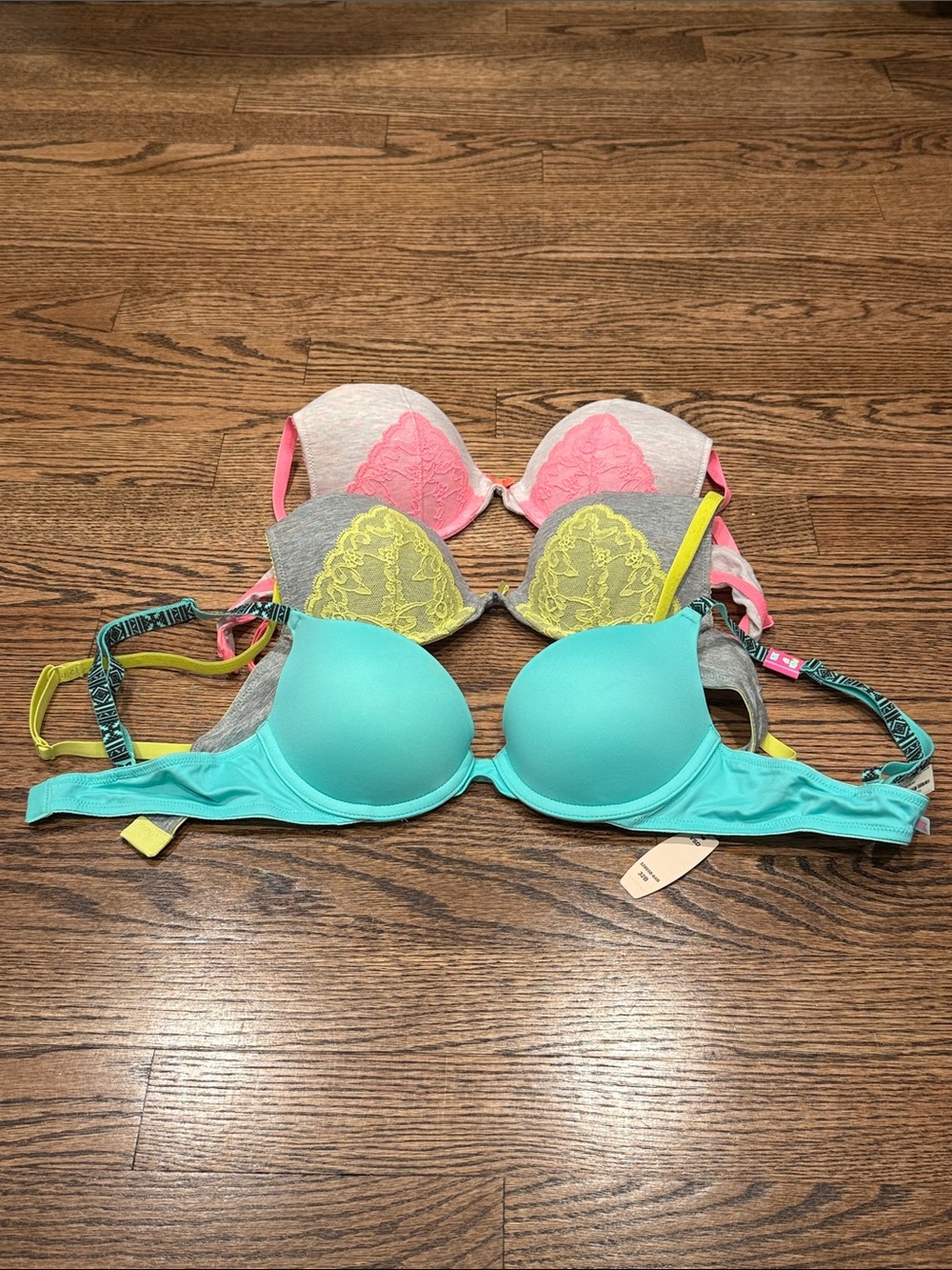 Victoria's Secret Teal, Pink, Yellow 3-Pack Push-Up Bras